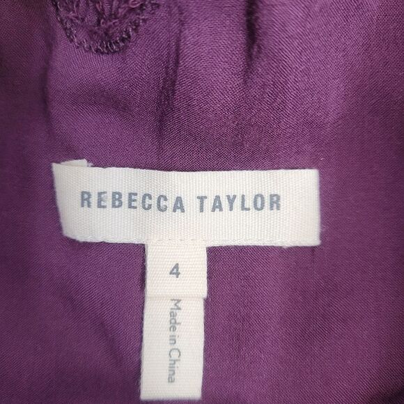 REBECCA TAYLOR top plum purple pinwheel silk blend eyelet 4 - Picture 7 of 12